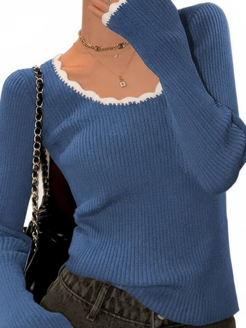 Womens Knit Cute Sweaters Ribbed Fitted Tops Long Sleeve